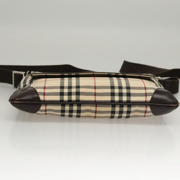 BURBERRY Nova Check Shoulder Bag Nylon Beige Brown Silver Auth ep8167