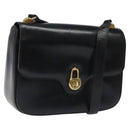 GUCCI Shoulder Bag Leather Black Gold Auth ep8168-1