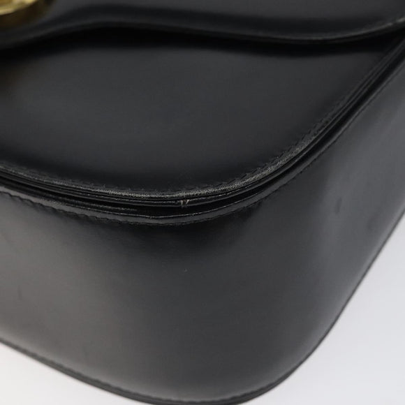 GUCCI Shoulder Bag Leather Black Gold Auth ep8168