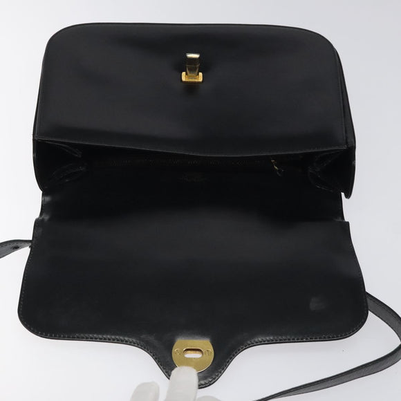 GUCCI Shoulder Bag Leather Black Gold Auth ep8168