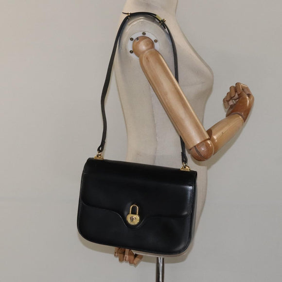 GUCCI Shoulder Bag Leather Black Gold Auth ep8168