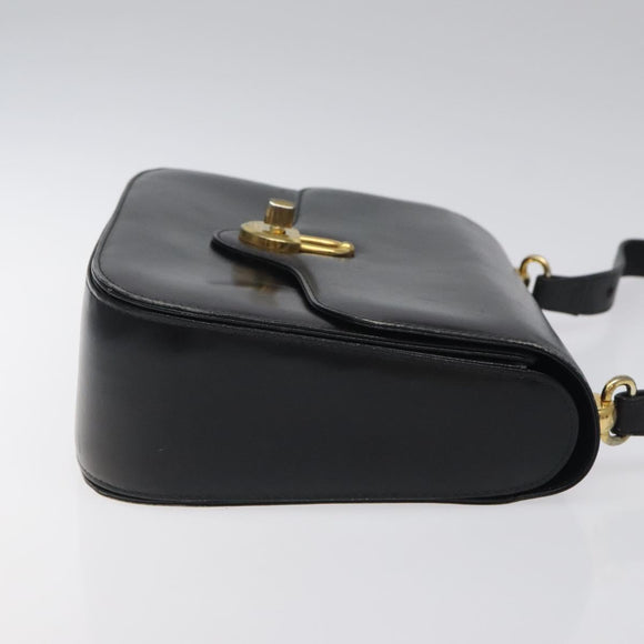 GUCCI Shoulder Bag Leather Black Gold Auth ep8168
