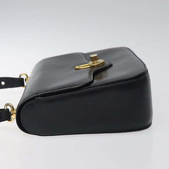 GUCCI Shoulder Bag Leather Black Gold Auth ep8168
