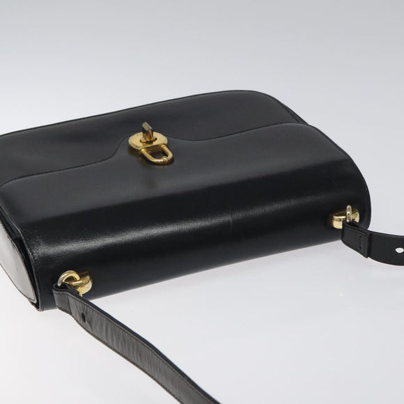 GUCCI Shoulder Bag Leather Black Gold Auth ep8168