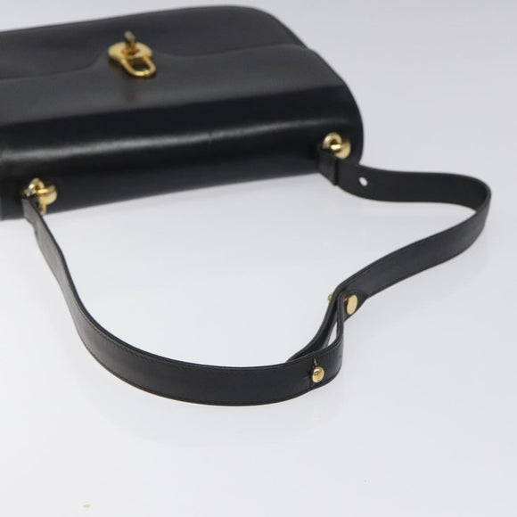 GUCCI Shoulder Bag Leather Black Gold Auth ep8168