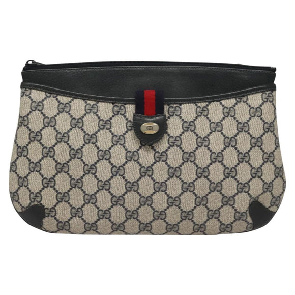 GUCCI GG Supreme Shoulder Bag PVC Navy Gold 39 02 026 Auth ep8170