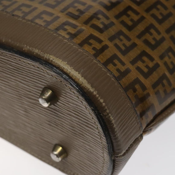 FENDI Zucchino Canvas Shoulder Bag Enamel Beige Gold Auth ep8215