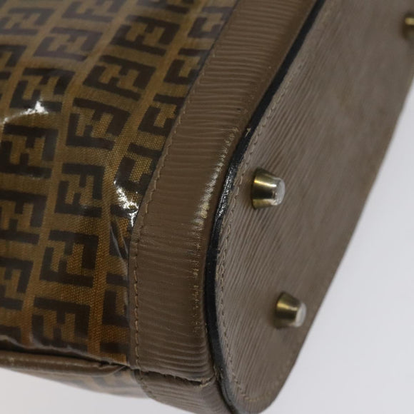 FENDI Zucchino Canvas Shoulder Bag Enamel Beige Gold Auth ep8215