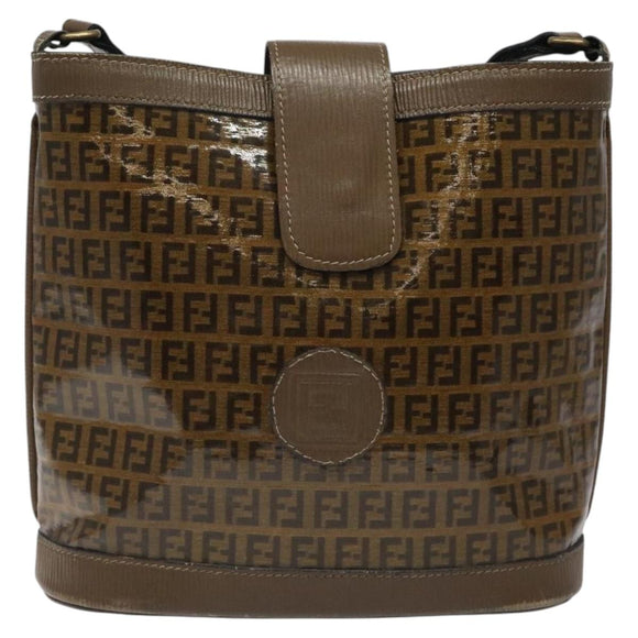 FENDI Zucchino Canvas Shoulder Bag Enamel Beige Gold Auth ep8215