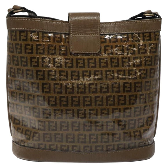 FENDI Zucchino Canvas Shoulder Bag Enamel Beige Gold Auth ep8215