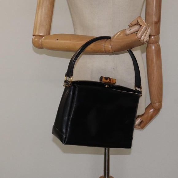 GUCCI Hand Bag Leather Black Gold 000 2048 0175 Auth ep8231