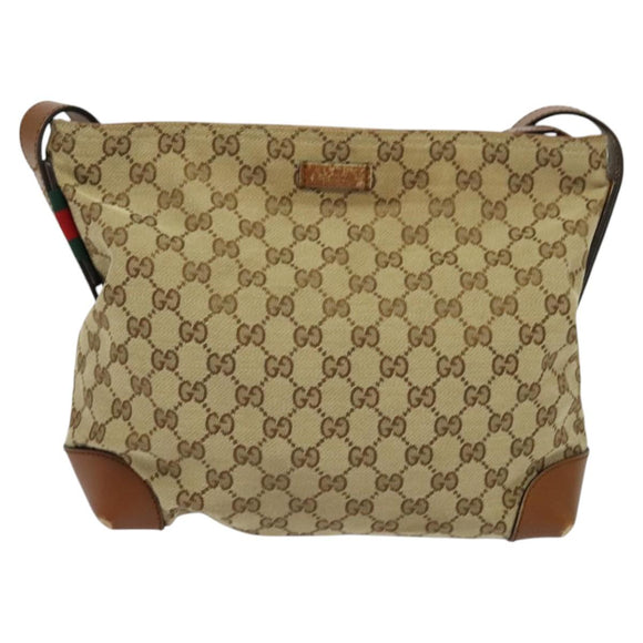 GUCCI GG Canvas Web Sherry Line Shoulder Bag Beige Red Green 337598 Auth ep8262