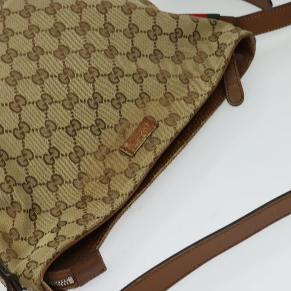 GUCCI GG Canvas Web Sherry Line Shoulder Bag Beige Red Green 337598 Auth ep8262