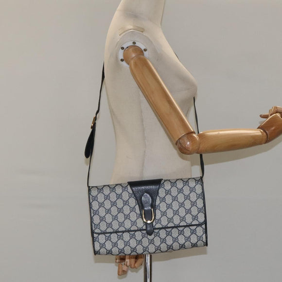 GUCCI GG Supreme Shoulder Bag PVC Navy Gold 904 02 050 Auth ep8341