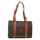 CELINE Macadam Canvas Tote Bag PVC Leather Brown Gold Auth ep8342-1