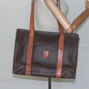 CELINE Macadam Canvas Tote Bag PVC Leather Brown Gold Auth ep8342-22