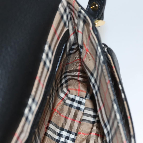 Burberrys Shoulder Bag Leather Black Gold Auth ep8351