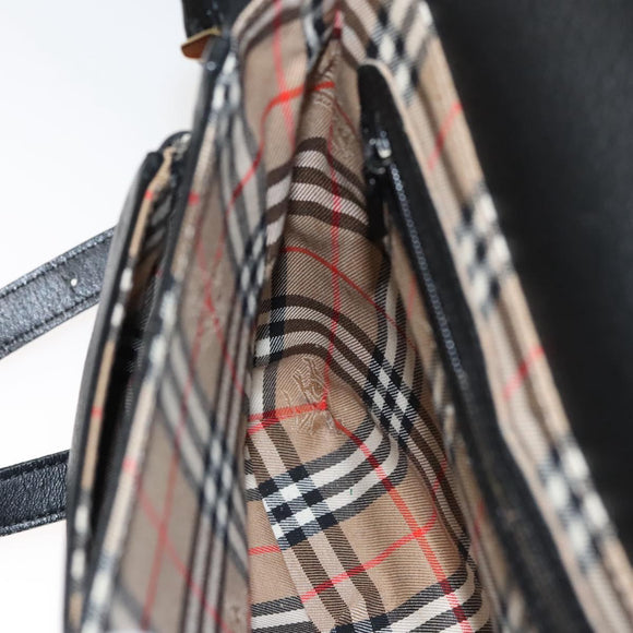 Burberrys Shoulder Bag Leather Black Gold Auth ep8351