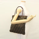 FENDI Zucca Canvas Hand Bag Brown Black Auth ep8370-18