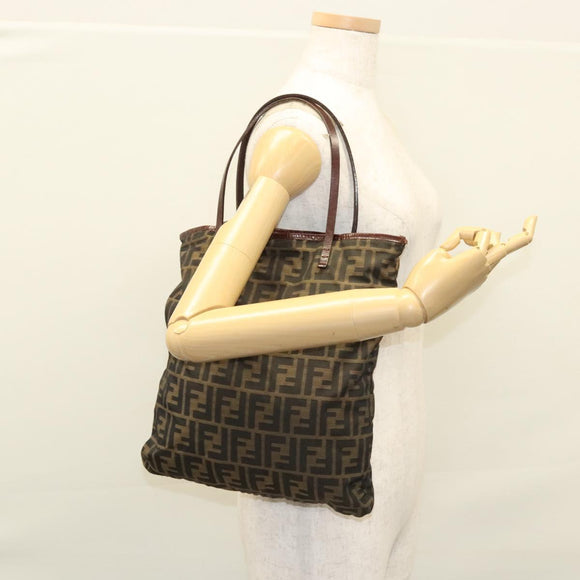 FENDI Zucca Canvas Hand Bag Brown Black Auth ep8370