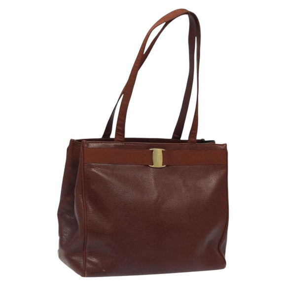 Salvatore Ferragamo Tote Bag Leather Brown Auth ep8381