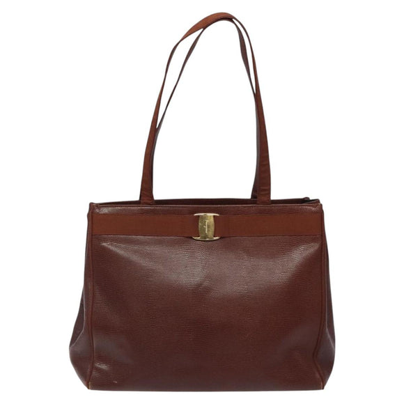 Salvatore Ferragamo Tote Bag Leather Brown Auth ep8381