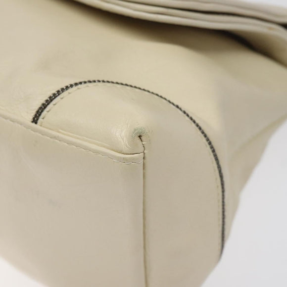 CHANEL Chain Hand Bag Leather White Silver CC Auth ep8399