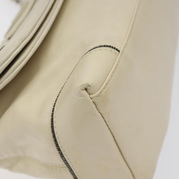 CHANEL Chain Hand Bag Leather White Silver CC Auth ep8399
