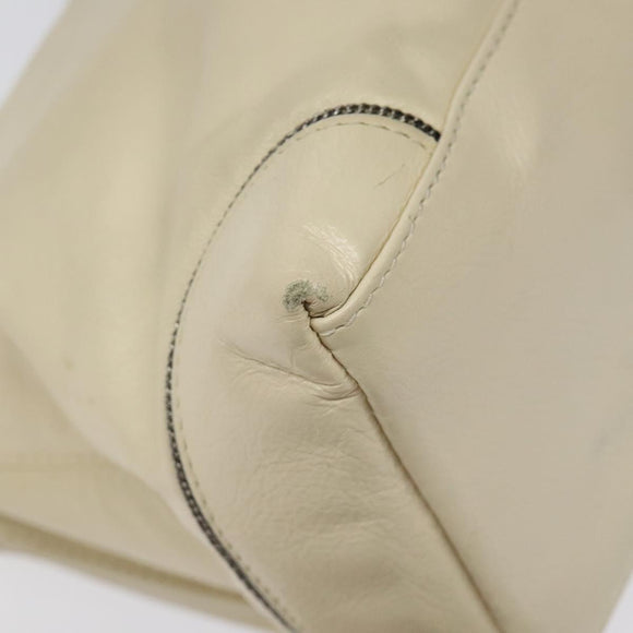 CHANEL Chain Hand Bag Leather White Silver CC Auth ep8399