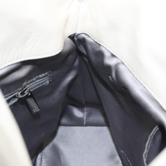 CHANEL Chain Hand Bag Leather White Silver CC Auth ep8399