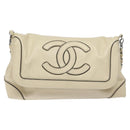 CHANEL Chain Hand Bag Leather White Silver CC Auth ep8399-2