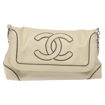 CHANEL Chain Hand Bag Leather White Silver CC Auth ep8399 - 0