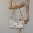 CHANEL Chain Hand Bag Leather White Silver CC Auth ep8399-22