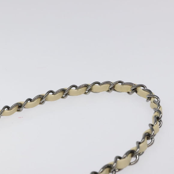 CHANEL Chain Hand Bag Leather White Silver CC Auth ep8399
