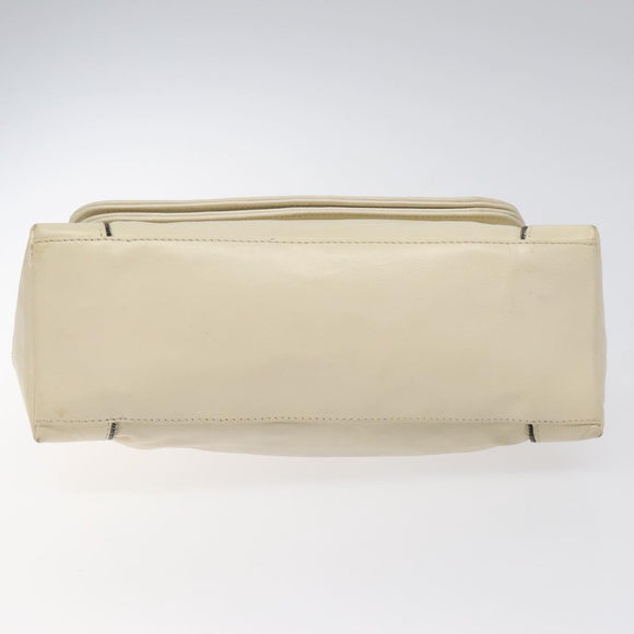 CHANEL Chain Hand Bag Leather White Silver CC Auth ep8399