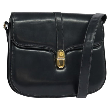 GUCCI Shoulder Bag Leather Navy Gold Auth ep8402