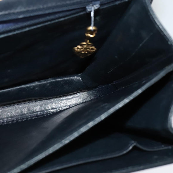 GUCCI Shoulder Bag Leather Navy Gold Auth ep8402