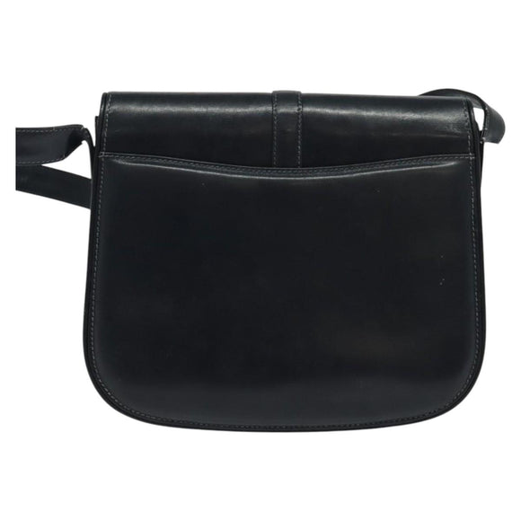 GUCCI Shoulder Bag Leather Navy Gold Auth ep8402