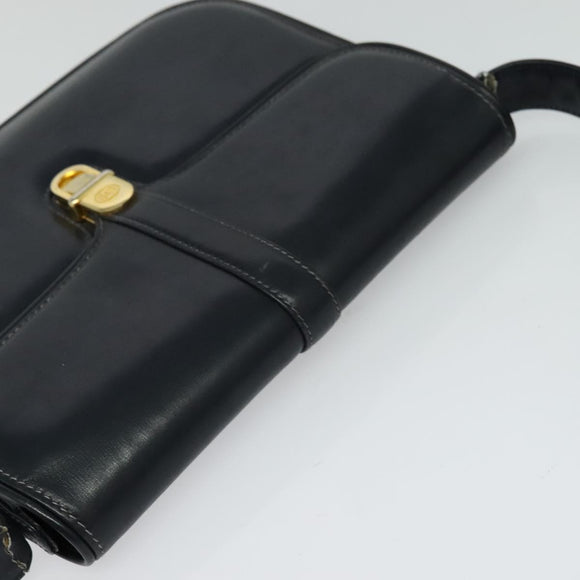 GUCCI Shoulder Bag Leather Navy Gold Auth ep8402