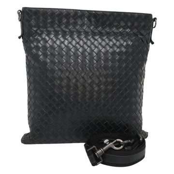 BOTTEGA VENETA INTRECCIATO Shoulder Bag Leather Black Silver Auth ep8445
