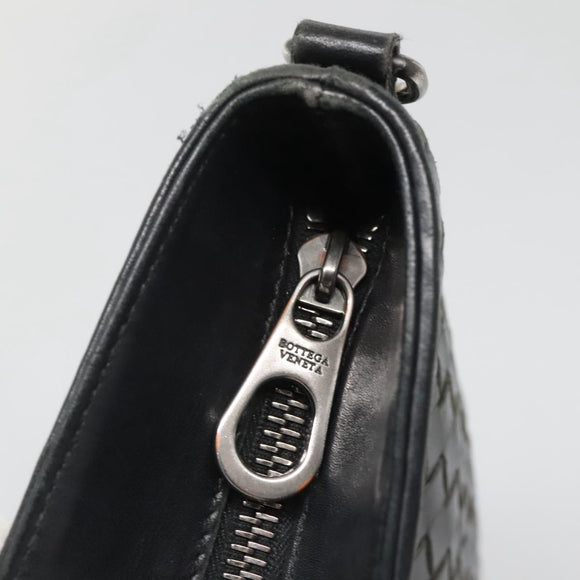 BOTTEGA VENETA INTRECCIATO Shoulder Bag Leather Black Silver Auth ep8445