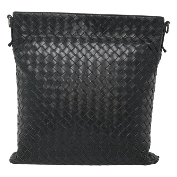 BOTTEGA VENETA INTRECCIATO Shoulder Bag Leather Black Silver Auth ep8445