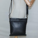 BOTTEGA VENETA INTRECCIATO Shoulder Bag Leather Black Silver Auth ep8445-20