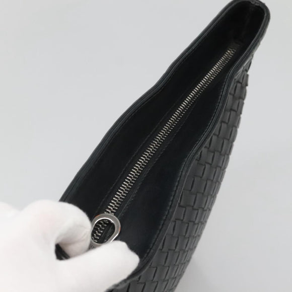 BOTTEGA VENETA INTRECCIATO Shoulder Bag Leather Black Silver Auth ep8445