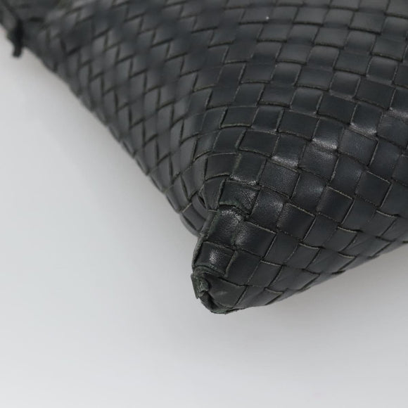 BOTTEGA VENETA INTRECCIATO Shoulder Bag Leather Black Silver Auth ep8445