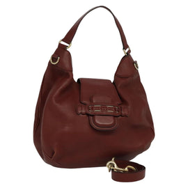 GUCCI Shoulder Bag Leather 2way Brown Gold 296851 Auth ep8453