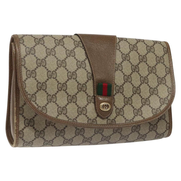 GUCCI GG Supreme Web Sherry Line Clutch Bag PVC Beige 89 01 030 Auth ep8459