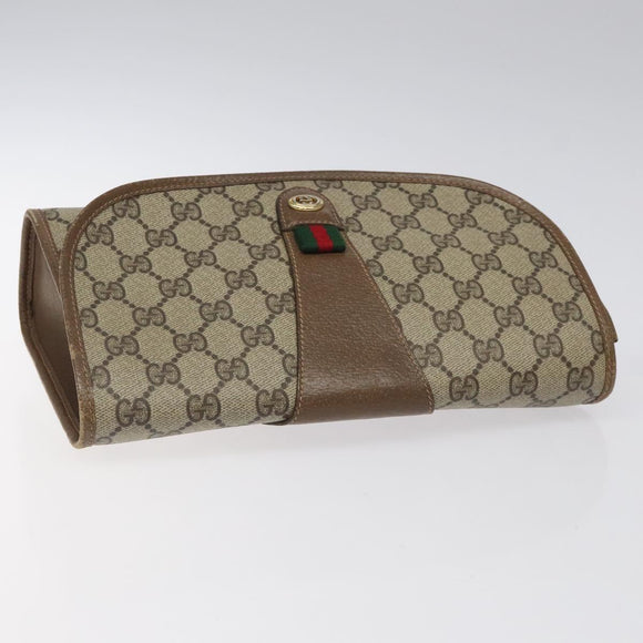 GUCCI GG Supreme Web Sherry Line Clutch Bag PVC Beige 89 01 030 Auth ep8459