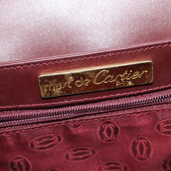 CARTIER Shoulder Bag Leather Red Auth ep8473