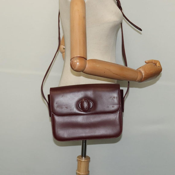 CARTIER Shoulder Bag Leather Red Auth ep8473
